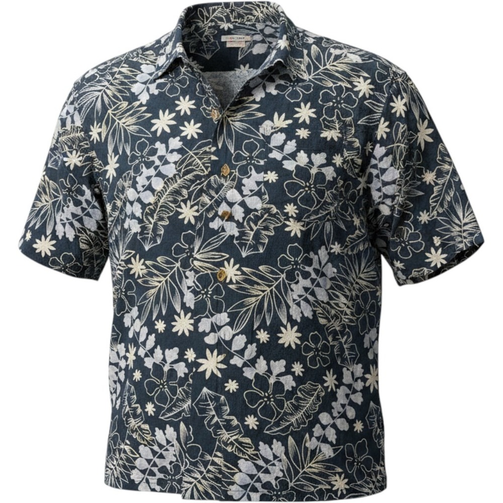 Knightsbridge Mens Large Blue Floral Tropical Rayon Short Sleeve Button Down